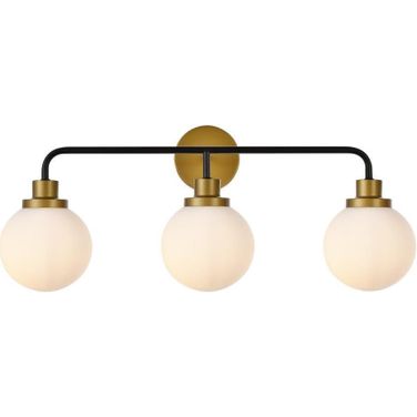 Hanson 3 Lights Bath Sconce In Black With Brass With Frosted Shade
