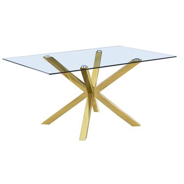 Harley 63 x 39 Inch Rectangular Dining Table In Clear Glass and Gold Stainless Steel Base