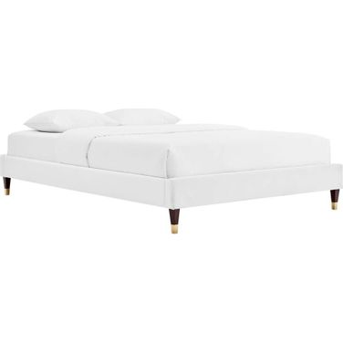 Harlow Queen Performance Velvet Platform Bed Frame In White