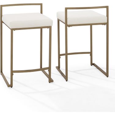 Harlowe 2-Piece Counter Height Barstool Set In Creme and Gold
