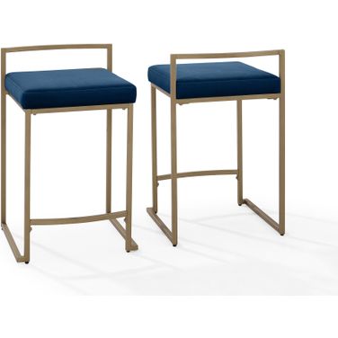 Harlowe 2-Piece Counter Height Barstool Set In Navy and Gold