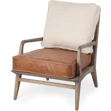 Harman Ii Cream Fabric And Brown Leather Seat Accent Chair