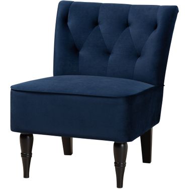 Harmon Velvet Fabric Upholstered and Wood Accent Chair In Navy Blue and Black
