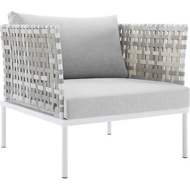 Harmony Sunbrella Basket Weave Outdoor Patio Aluminum Arm Chair In Taupe and Grey