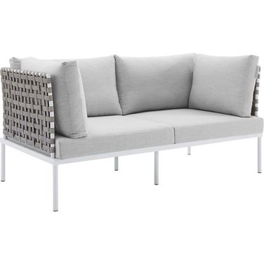 Harmony Sunbrella Basket Weave Outdoor Patio Aluminum Loveseat In Tan