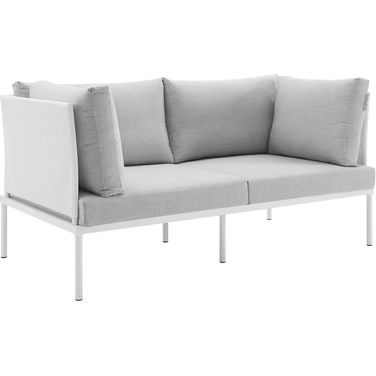 Harmony Sunbrella Outdoor Patio Aluminum Loveseat In White and Gray