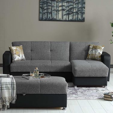 Harmony Upholstered Convertible Chaise Lounge with Storage In Gray HAR-GY-PU-CL
