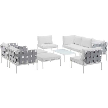 Harmony White 10 Piece Outdoor Patio Aluminum Sectional Sofa Set
