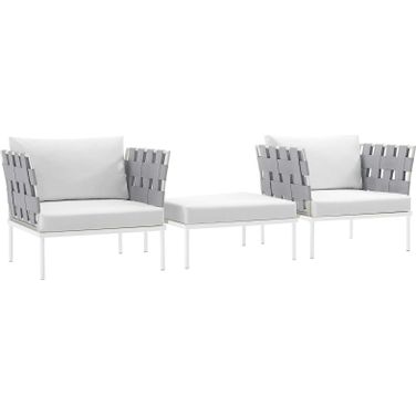 Harmony White 3 Piece Outdoor Patio Aluminum Sectional Sofa Set