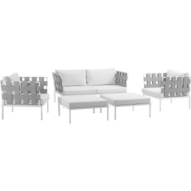 Harmony White 5 Piece Outdoor Patio Aluminum Sectional Sofa Set EEI-2621-WHI-WHI-SET