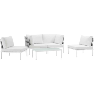 Harmony White 5 Piece Outdoor Patio Aluminum Sectional Sofa Set EEI-2622-WHI-WHI-SET