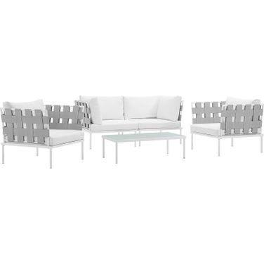 Harmony White 5 Piece Outdoor Patio Aluminum Sectional Sofa Set EEI-2623-WHI-WHI-SET