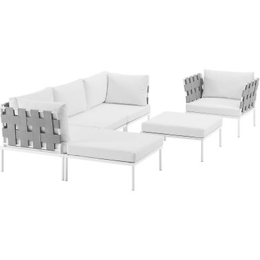Harmony White 6 Piece Outdoor Patio Aluminum Sectional Sofa Set EEI-2626-WHI-WHI-SET
