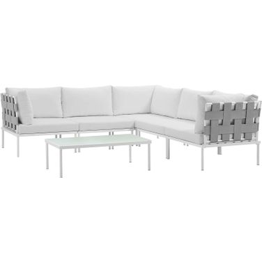 Harmony White 6 Piece Outdoor Patio Aluminum Sectional Sofa Set EEI-2627-WHI-WHI-SET