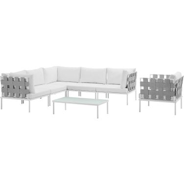Harmony White 7 Piece Outdoor Patio Aluminum Sectional Sofa Set EEI-2620-WHI-WHI-SET