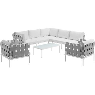 Harmony White 8 Piece Outdoor Patio Aluminum Sectional Sofa Set EEI-2619-WHI-WHI-SET