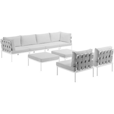 Harmony White 8 Piece Outdoor Patio Aluminum Sectional Sofa Set EEI-2624-WHI-WHI-SET