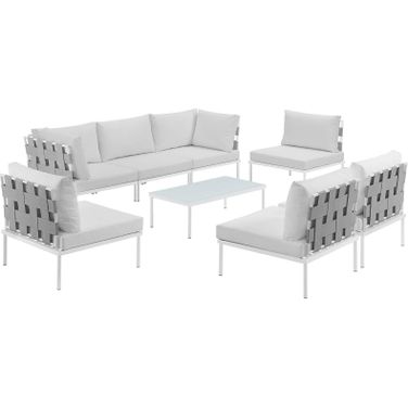 Harmony White 8 Piece Outdoor Patio Aluminum Sectional Sofa Set EEI-2625-WHI-WHI-SET