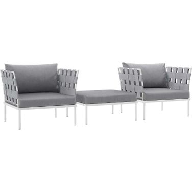 Harmony White and Gray 3 Piece Outdoor Patio Aluminum Sectional Sofa Set