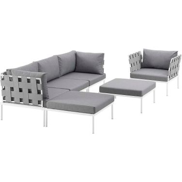 Harmony White and Gray 6 Piece Outdoor Patio Aluminum Sectional Sofa Set EEI-2626-WHI-GRY-SET