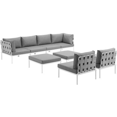 Harmony White and Gray 8 Piece Outdoor Patio Aluminum Sectional Sofa Set EEI-2624-WHI-GRY-SET