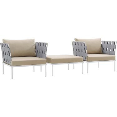 Harmony White Beige 3 Piece Outdoor Patio Aluminum Sectional Sofa Set