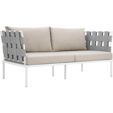 Harmony White Beige Outdoor Patio Aluminum Loveseat