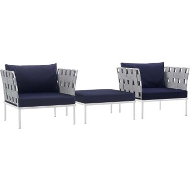 Harmony White Navy 3 Piece Outdoor Patio Aluminum Sectional Sofa Set