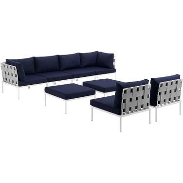 Harmony White Navy 8 Piece Outdoor Patio Aluminum Sectional Sofa Set EEI-2624-WHI-NAV-SET