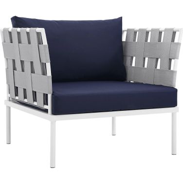 Harmony White Navy Outdoor Patio Aluminum Arm Chair