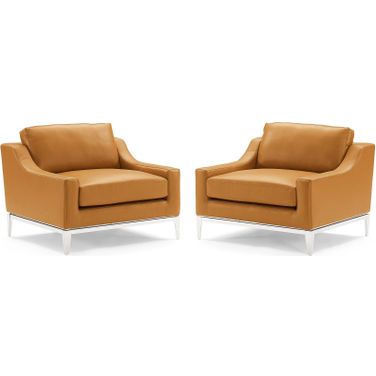 Harness Stainless Steel Base Leather Armchair Set of 2 In Tan
