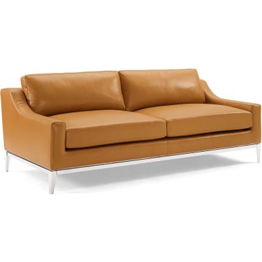 Harness Tan 83.5 Inch Stainless Steel Base Leather Sofa