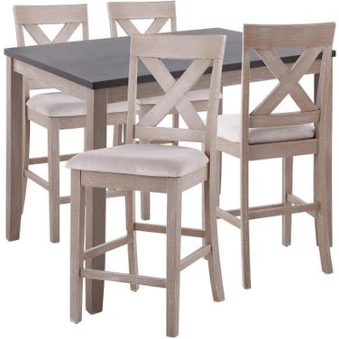 Harper 5-Piece Contemporary Counter Set In Grey And Espresso Wood With Grey Fabric