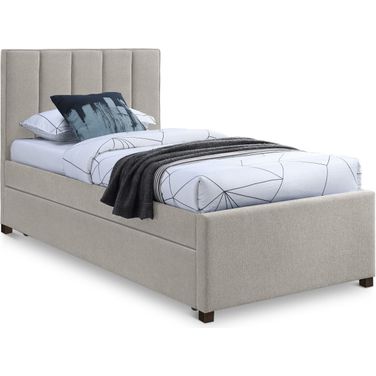 Harper Linen Textured Fabric Twin Trundle Bed In Beige