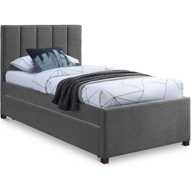 Harper Linen Textured Fabric Twin Trundle Bed In Grey