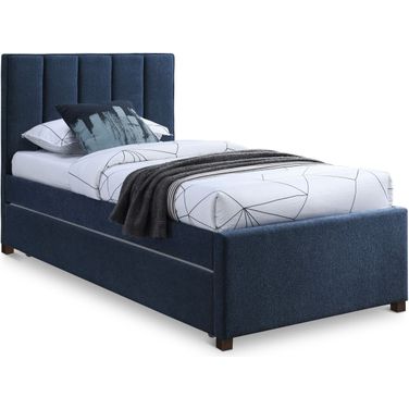 Harper Linen Textured Fabric Twin Trundle Bed In Navy