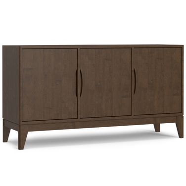 Harper Solid Hardwood 3 Door Sideboard Buffet/Storage Cabinet In Walnut Brown