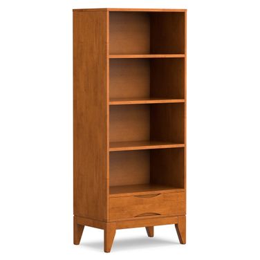 Harper Solid Hardwood Bookcase with Storage In Teak Brown