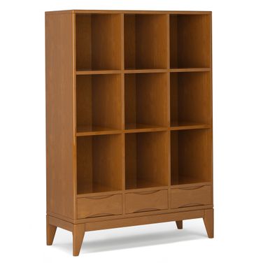 Harper Solid Hardwood Cube Storage with Drawers In Teak Brown