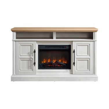 Harriet Console with 23 Inch Fireplace Insert In White and Natural
