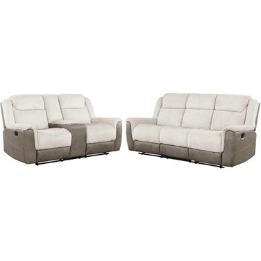 Harriette Double Reclining Living Room Set In Beige