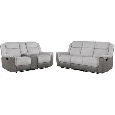 Harriette Double Reclining Living Room Set In Gray