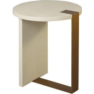 Harrington Antique Brass And Cream Faux Shagreen Round Side Table