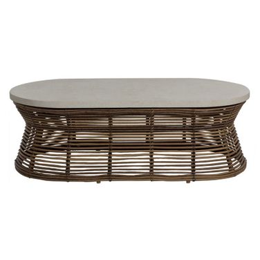 Harris Coffee Table In Raffia and Travertine