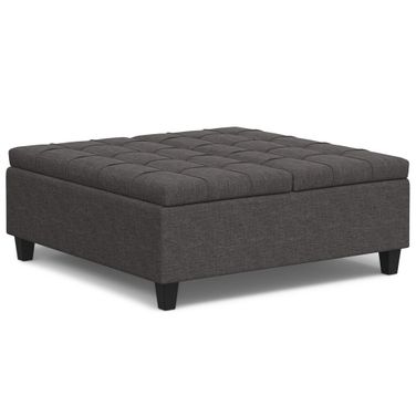 Harrison Large Square Coffee Table Storage Ottoman In Slate Grey
