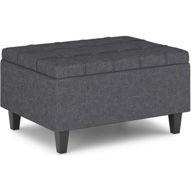 Harrison Linen Look Fabric Small Coffee Table Storage Ottoman In Slate Grey