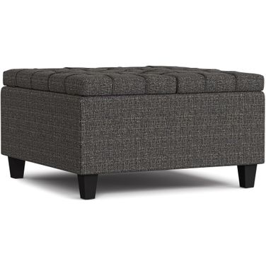 Harrison Polyester Small Square Coffee Table Storage Ottoman In Ebony Tweed
