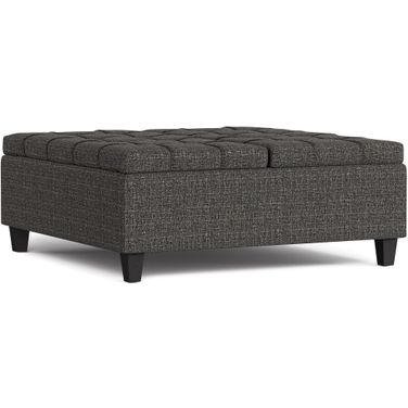 Harrison Polyester Tweed Large Square Coffee Table Storage Ottoman In Ebony