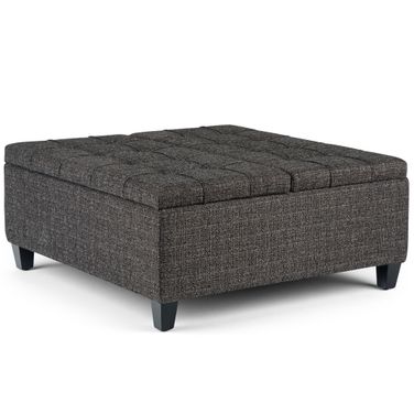 Harrison Tweed Look Fabric Coffee Table Storage Ottoman In Ebony