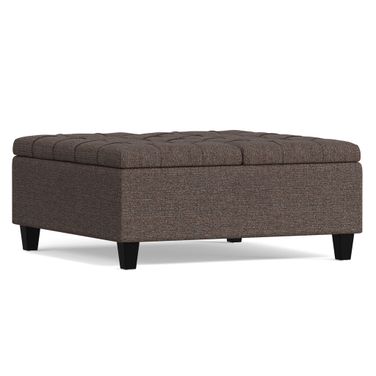 Harrison Tweed Look Fabric Coffee Table Storage Ottoman In Mink Brown